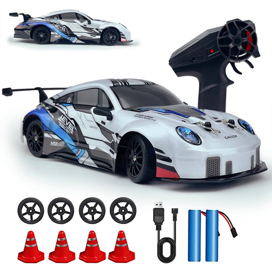 RC Drift Car 2.4GHz 1:24 Scale 4WD High Speed Remote Control Cars Vehicle with LED Lights Two Batteries and Drifting Tires Racing Sport Toy Cars for Adults Boys Girls Kids